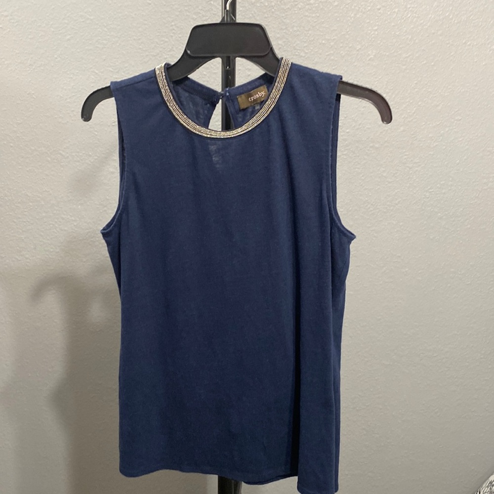 Elegant Navy Sleeveless Top with Silver Accents